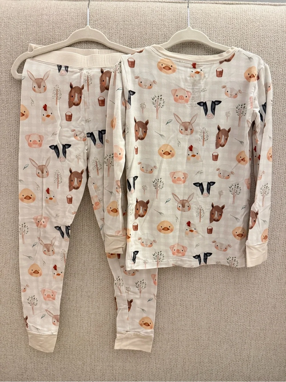 Kids Farm Animal Print Brave Little Ones Pajama Set - Cream LIKE NEW